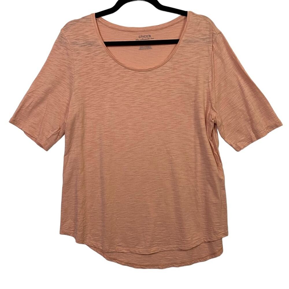 Chico's Ultimate Tee Pink Scoop Neck Hi-Lo Top Size Large